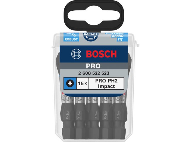 15-delni komplet vijačnih nastavkov Bosch PRO Phillips Impact, PH2, 55mm, 2608522523